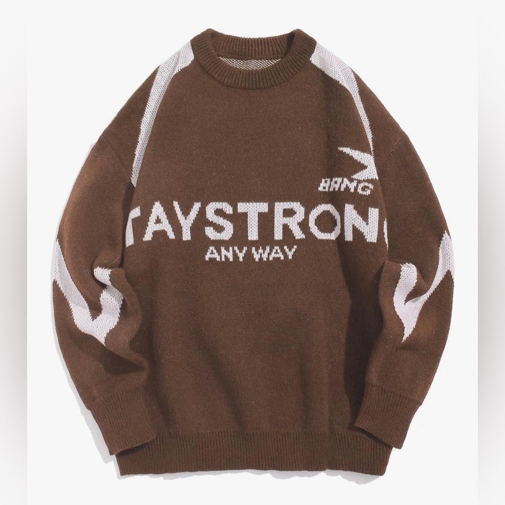 NEW Men's College StayStrong Pullover Letter Splicing Motorcycle Sweater 2X